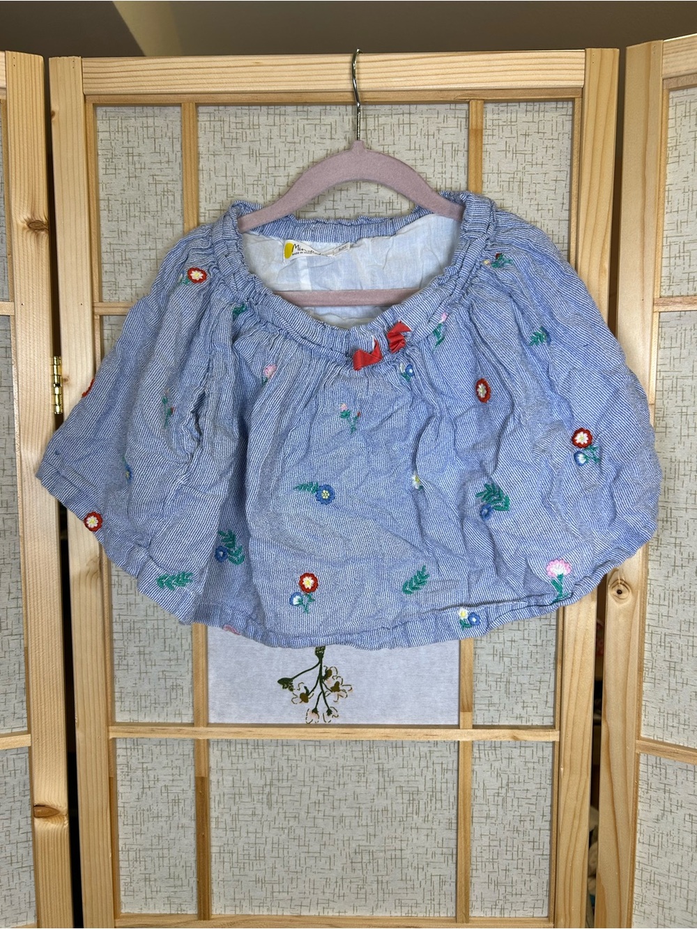 Mini Boden Blue Embroidered Floral Skirt with pockets